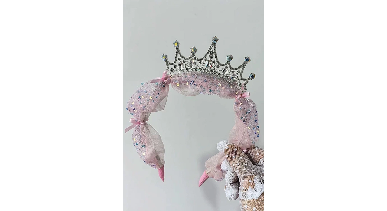 Pembe Renk Taş Detaylı Tüllü Çocuk Taç