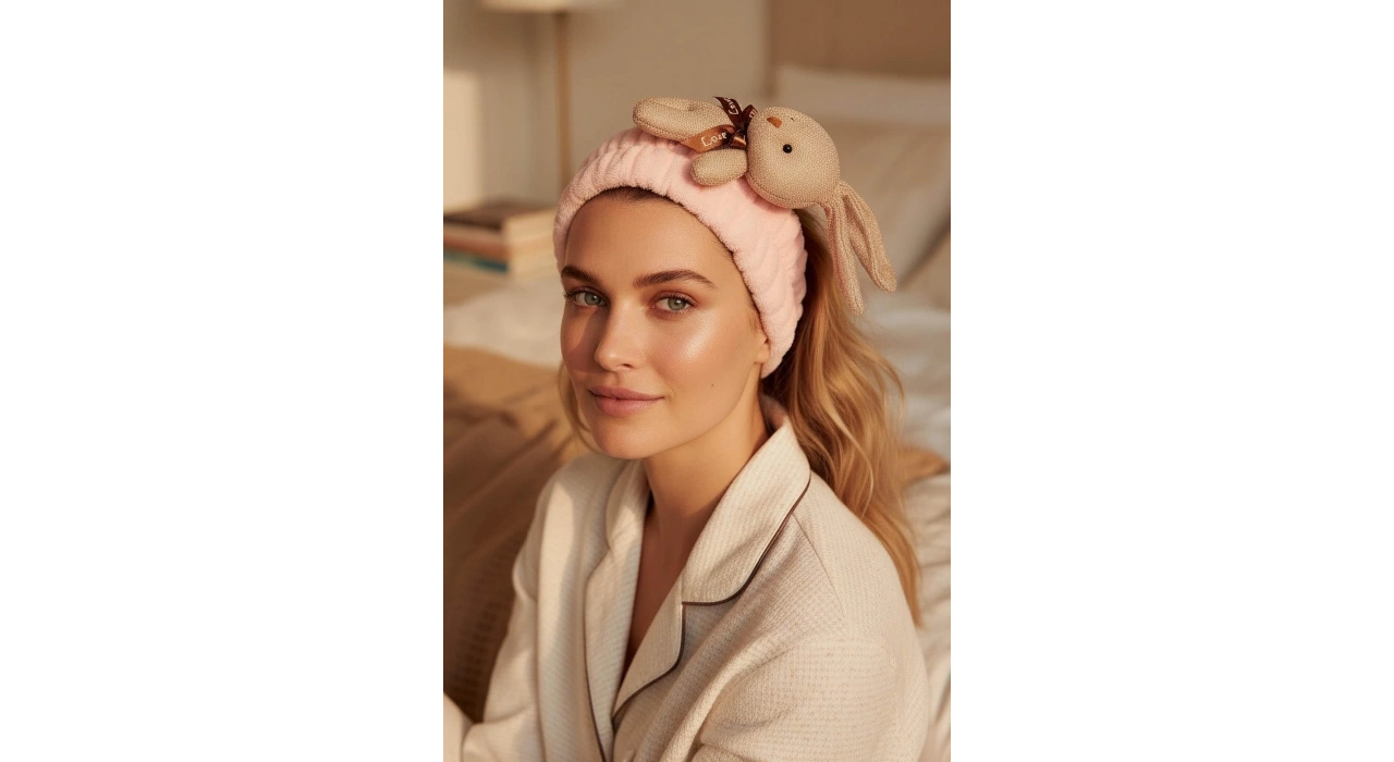 Pembe Renk Tavşan Figürlü Peluş Saç Bandı