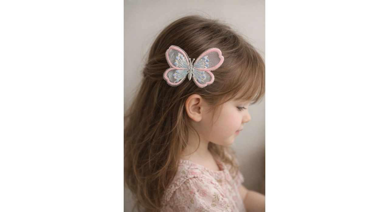 Pembe Ve Mavi Renk Kelebek Figürlü Yan Toka