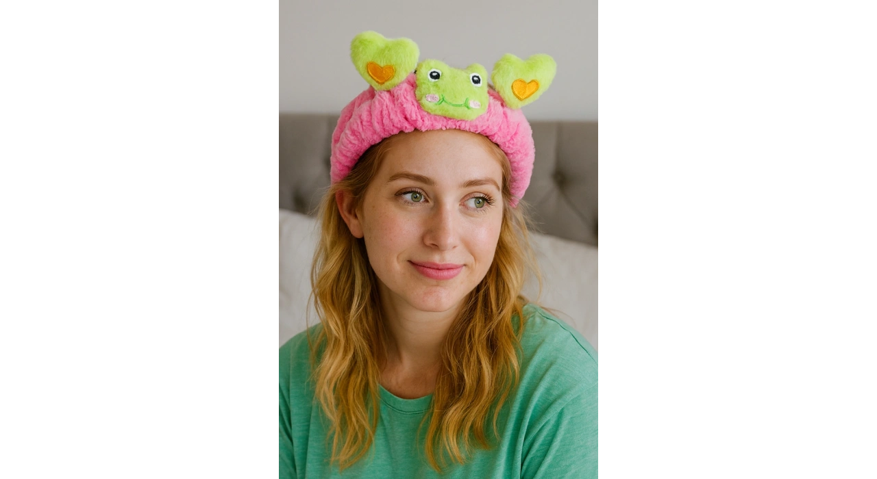 Pembe Ve Yeşil Renk Kurbağa Figürlü Peluş Saç Bandı