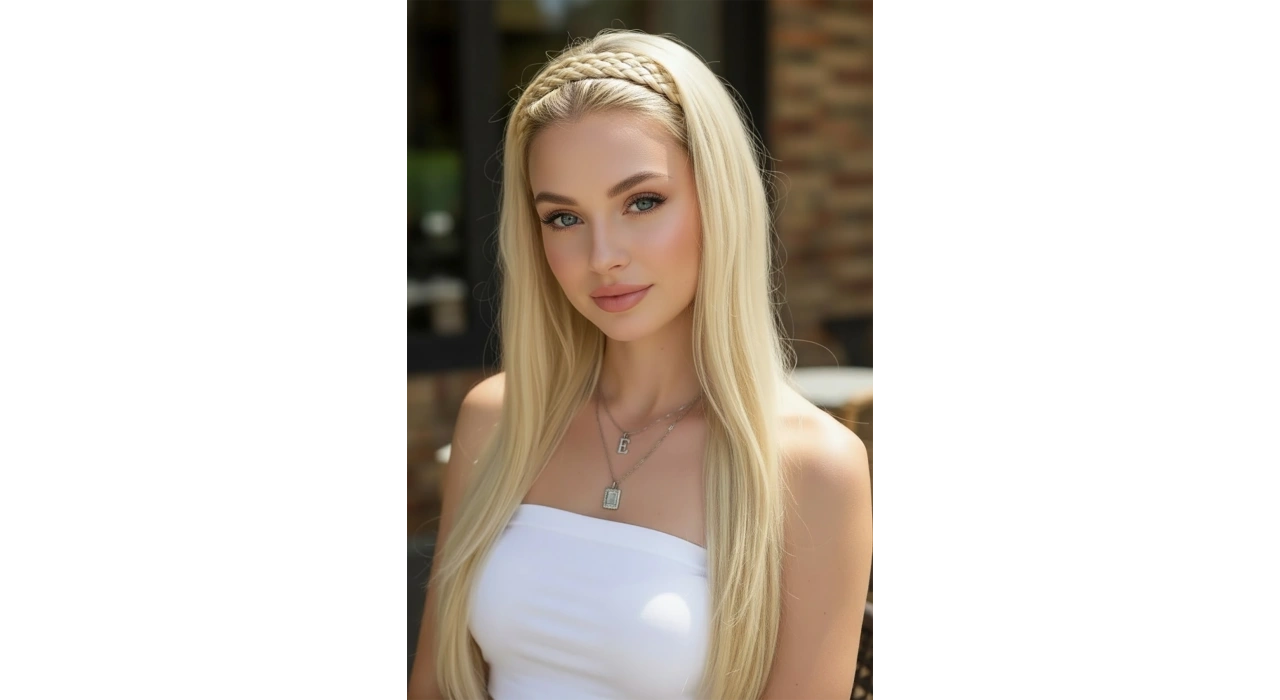 Platin Sarı Renk Örgü Detaylı Taçlı Peruk