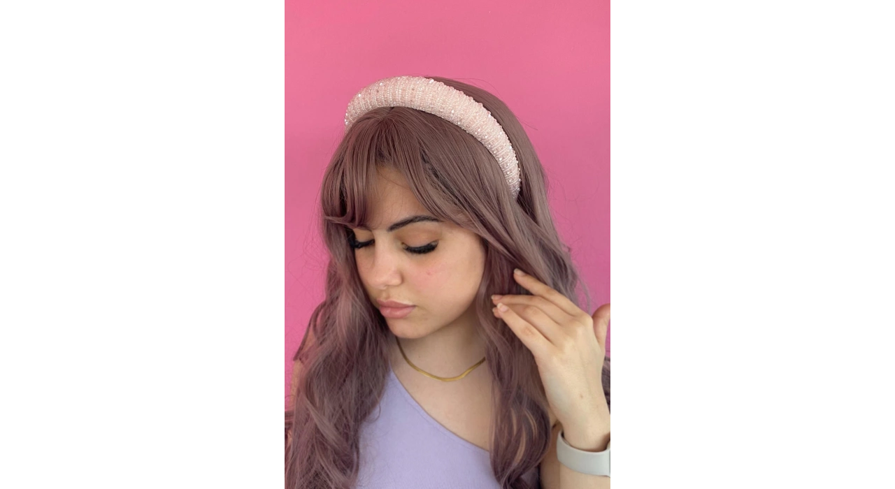 Pudra Renk Taş Detaylı Kristal Taç