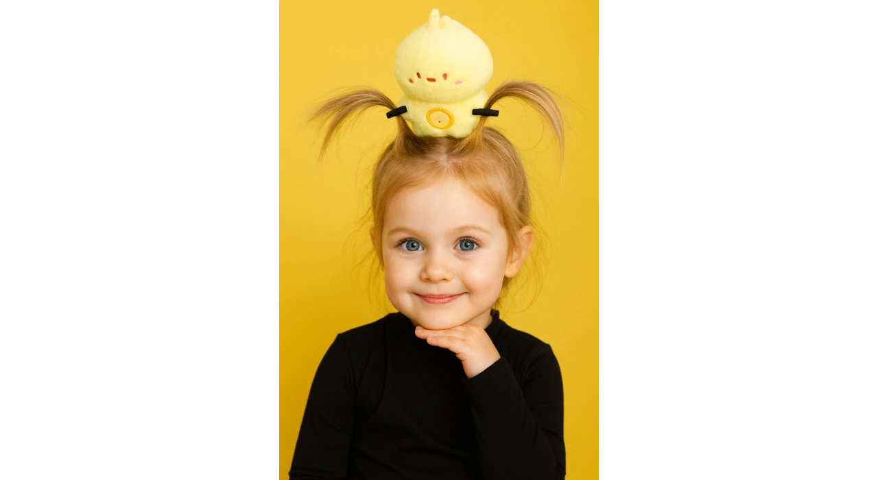 Sarı Renk Civciv Figürlü Perçem Tokası Detaylı Taç