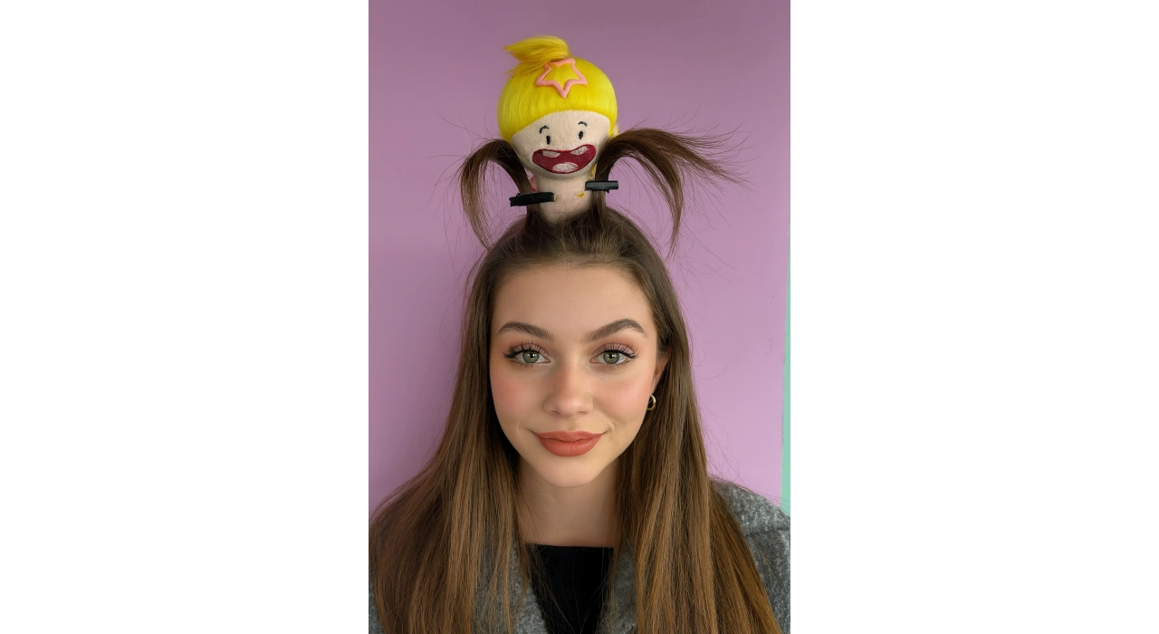 Sarı Renk Kız Figürlü Perçem Tokası Detaylı Taç