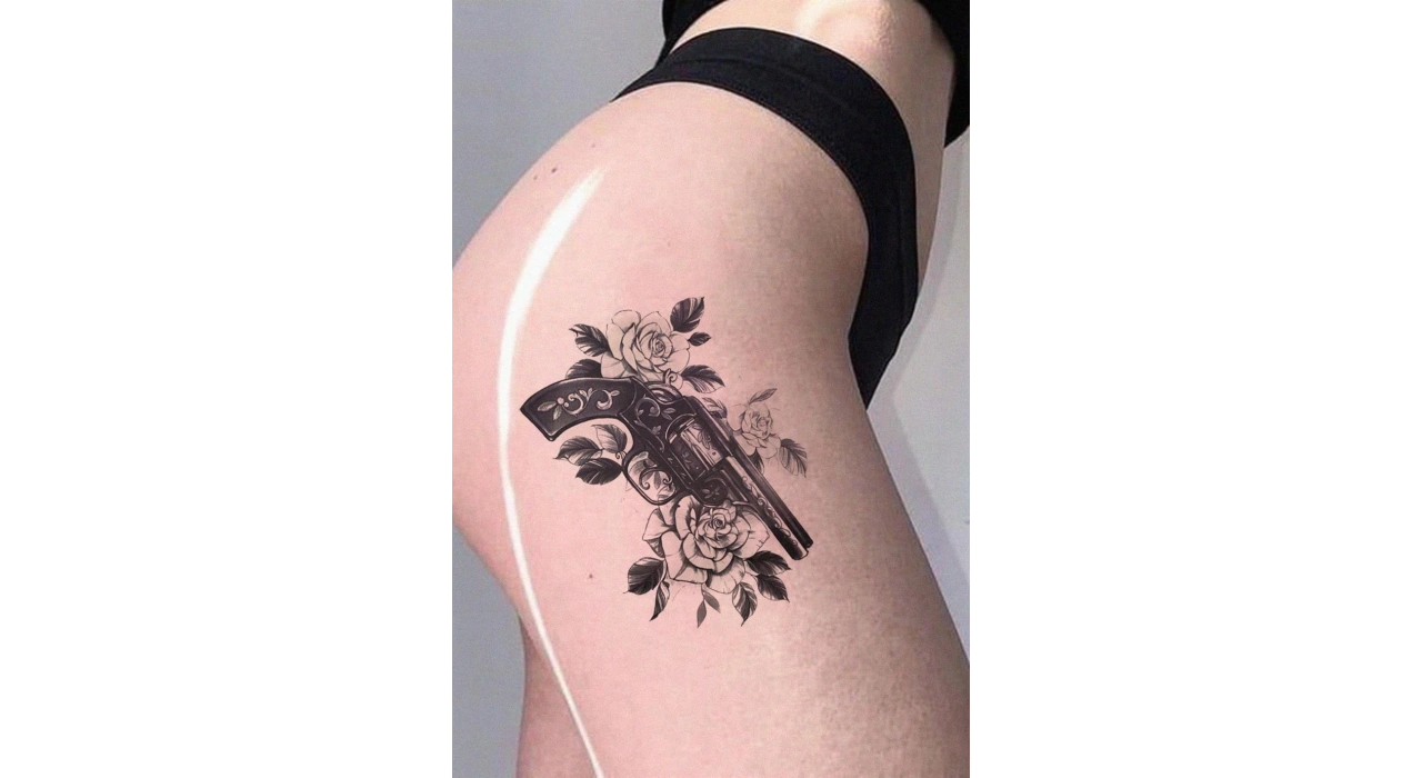 Silah ve Gül Geçici Dövme Tattoo