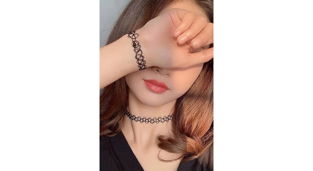 Siyah Renk Elastik Choker Kolye | Bileklik Ve Yüzük Set