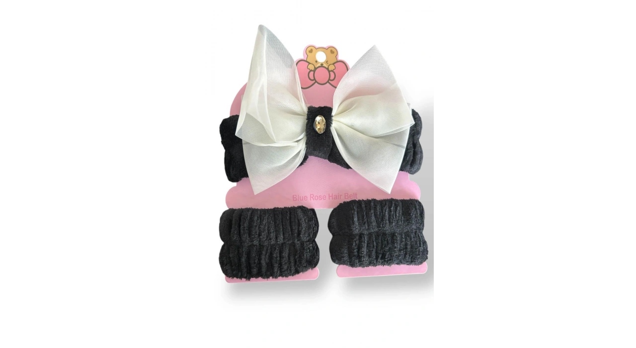 Siyah Renk Fiyonk Detaylı Su Emici Havlu Bileklik Saç Bandı