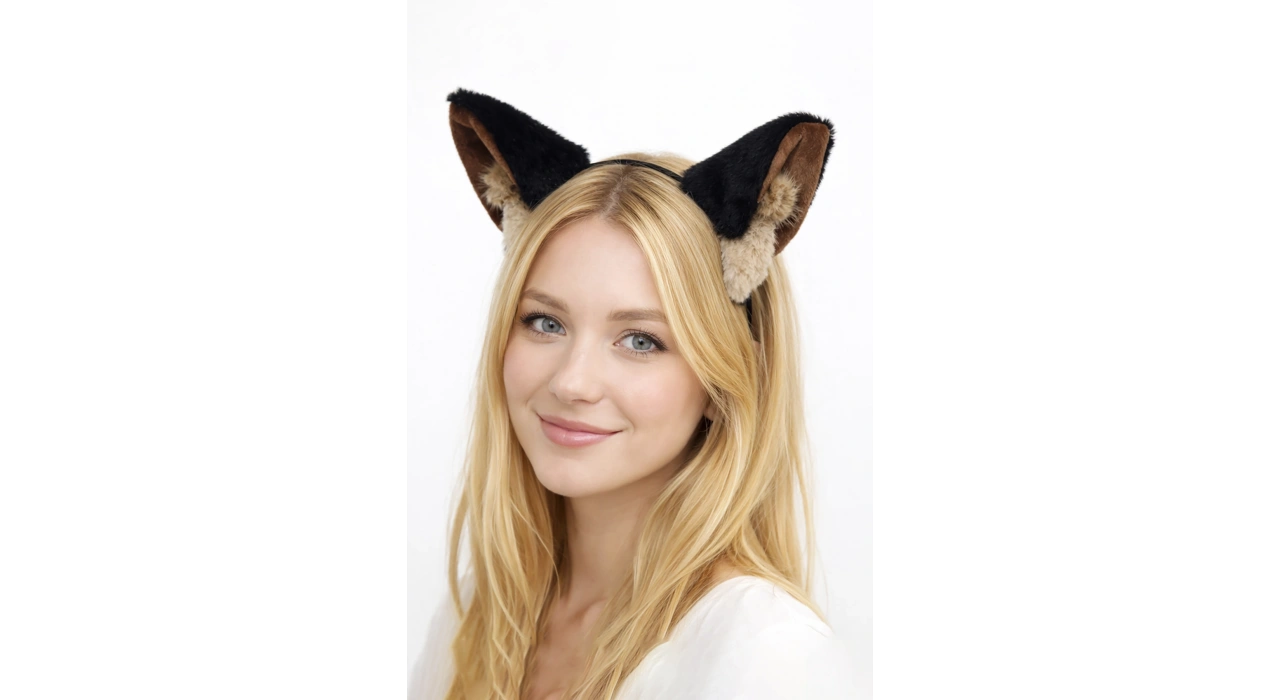 Siyah Renk Kulak Figürlü Peluş Taç