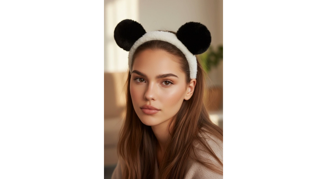 Siyah Ve Beyaz Renk Panda Figürlü Peluş Taç