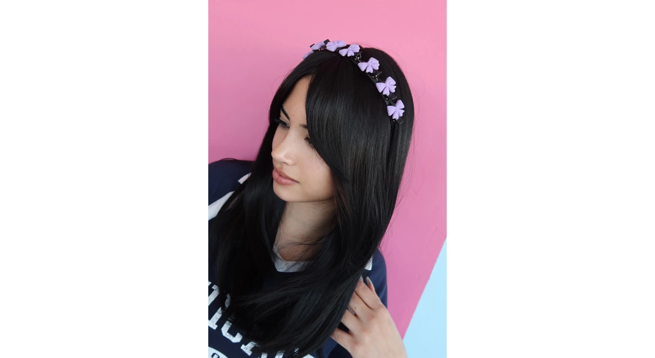 Siyah Ve Mor Renk Kurdele Figürlü Saç Bükücü Taç