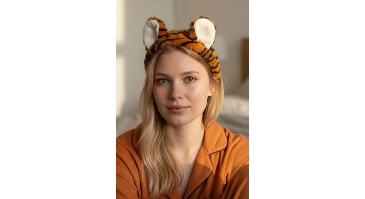 Turuncu Renk Kulak Detaylı Peluş Saç Bandı