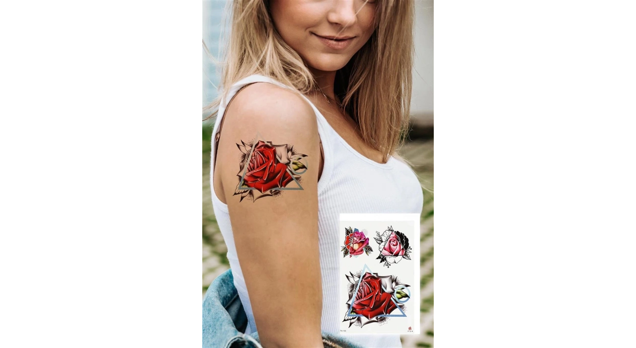 Üçgen Gül Geçici Dövme Tattoo