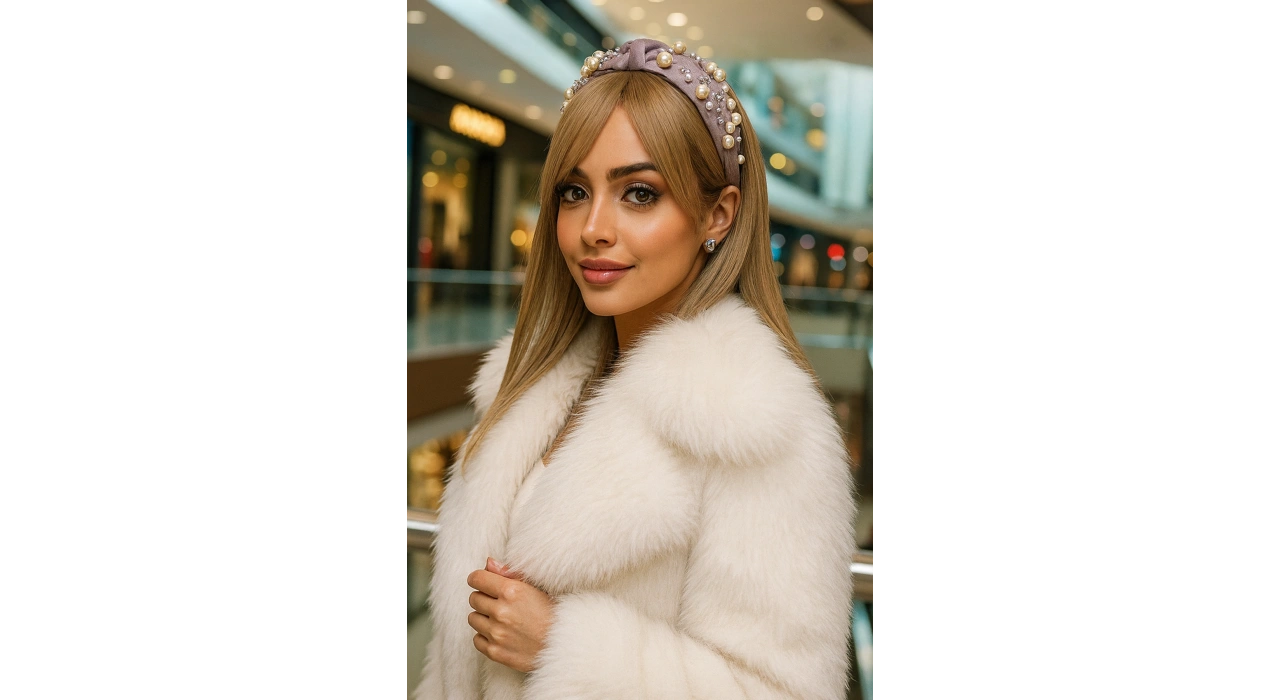 Vizon Renk İnci Detaylı Taşlı Taç