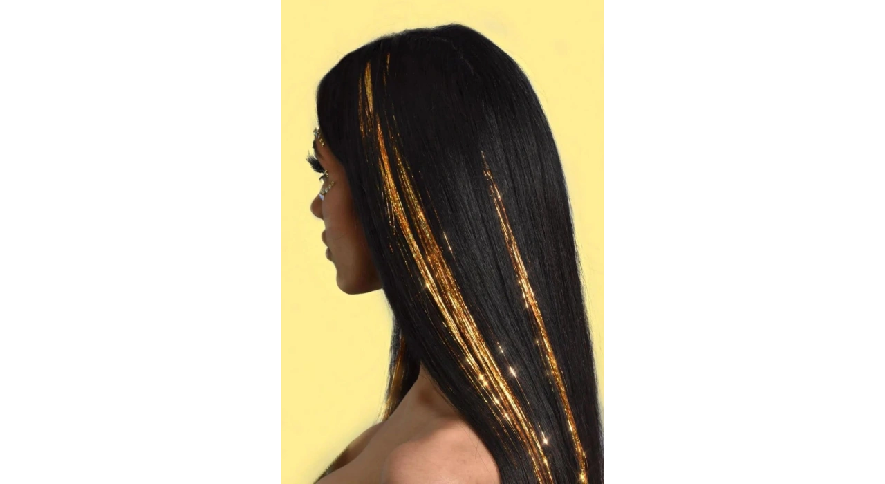 Yan Çıt Çıt Postiş / Simli Sarı / 50 Cm