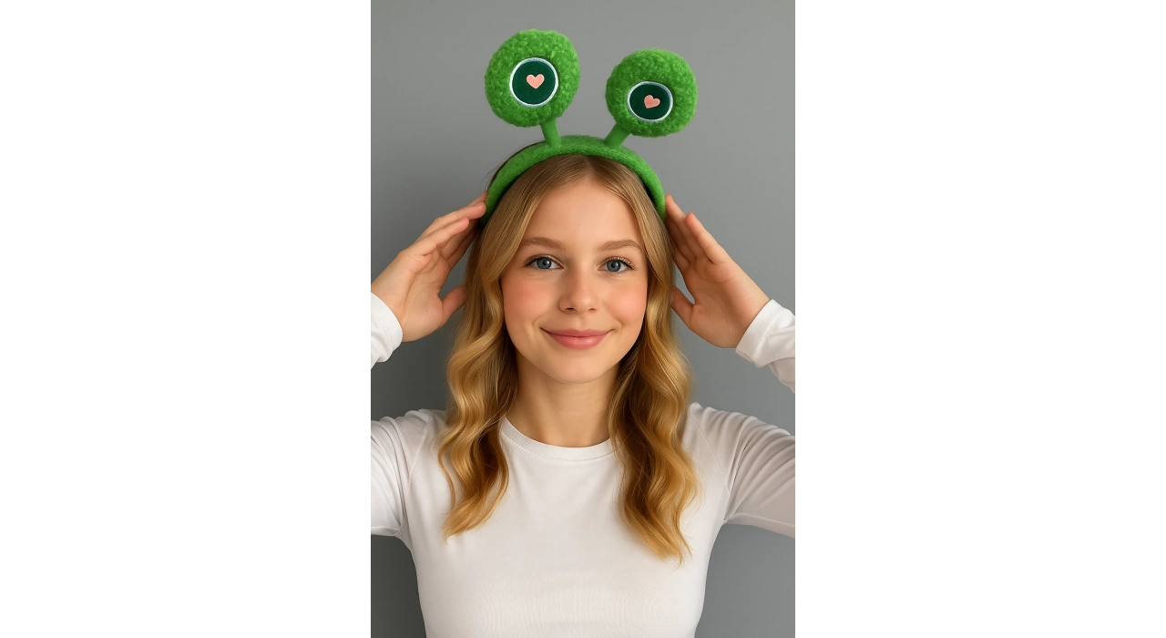 Yeşil Renk Göz Figürlü Peluş Taç