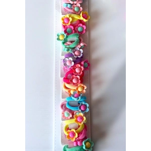 10lu Karışık Renk Çiçek Figürlü Lastik Toka Set