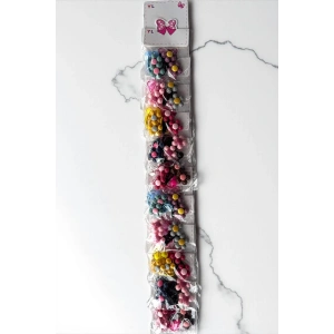 10lu Karışık Renk Çiçek Figürlü Lastik Toka Ve Yan Toka Set