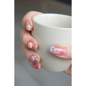 10lu Karışık Renk Kurdele Ve Çiçek Figürlü Takma Tırnak Set