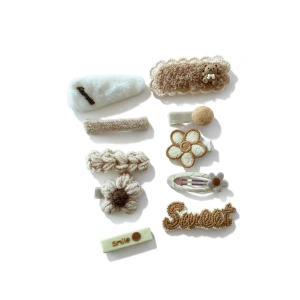 10lu Krem Renk Karışık Figürlü Yan Toka Set