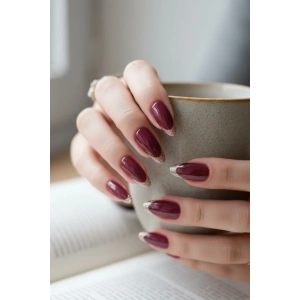 12li Bordo Renk Sim Detaylı Takma Tırnak (Yapıştırıcılı)