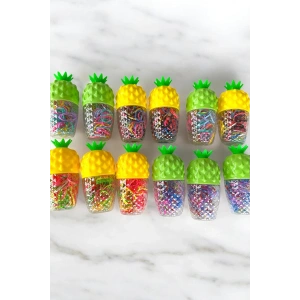 12li Karışık Renk Ananas Figürlü Perma Lastik Toka Set