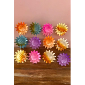 12li Karışık Renk Ay Çiçeği Figürlü Toka Set