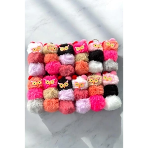 12li Karışık Renk Baykuş Figürlü Anahtarlık Set