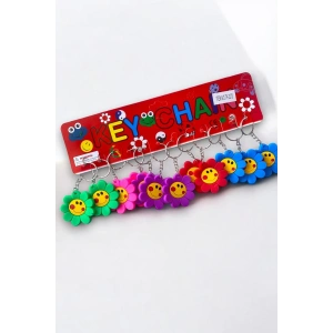 12li Karışık Renk Çiçek Figürlü Anahtarlık Set