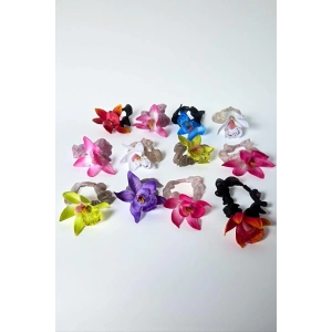 12li Karışık Renk Çiçek Figürlü Lastik Toka Set