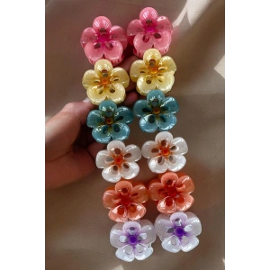 12li Karışık Renk Çiçek Figürlü Mandal Toka