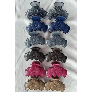 12li Karışık Renk Çiçek Figürlü Mandal Toka Set