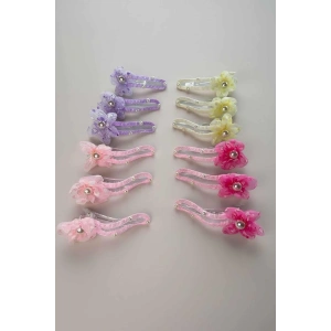 12li Karışık Renk Çiçek Figürlü Pens Toka Set