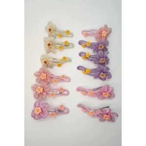 12li Karışık Renk Çiçek Figürlü Pens Toka Set