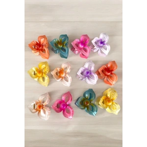 12li Karışık Renk Çiçek Figürlü Toka Set