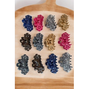 12li Karışık Renk Çiçek Figürlü Toka Set