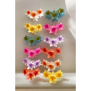 12li Karışık Renk Çiçek Figürlü Toka Set