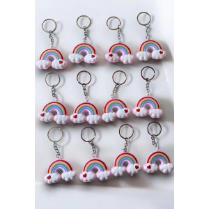 12li Karışık Renk Gökkuşağı Figürlü Anahtarlık Set