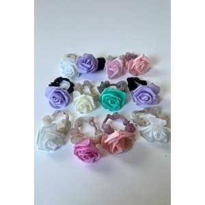 12li Karışık Renk Gül Figürlü Lastik Toka Set