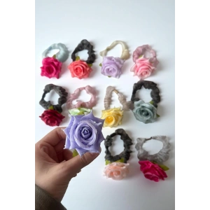 12li Karışık Renk Gül Figürlü Lastik Toka Set