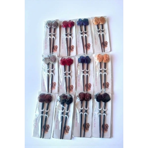 12li Karışık Renk Gül Figürlü Topuz Kalemi/ Tokası Set