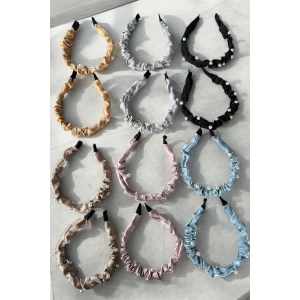 12li Karışık Renk İnci Detaylı Büzgü Detaylı Taç