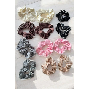 12li Karışık Renk İnci Detaylı Saten Simit Toka