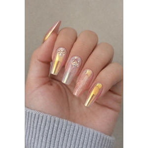 12li Karışık Renk Jel Görünümlü Takma Tırnak (Yapıştırıcılı)