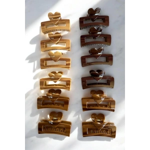 12li Karışık Renk Kalp Figürlü Mandal Toka Set