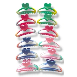 12li Karışık Renk Kalp Figürlü Mandal Toka Set