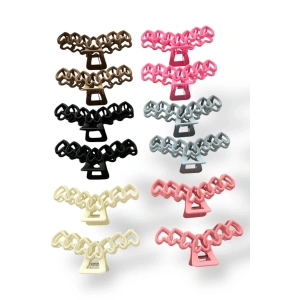 12li Karışık Renk Kalp Figürlü Mandal Toka Set