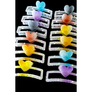 12li Karışık Renk Kalp Figürlü Mandal Toka Set