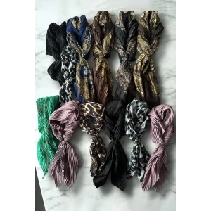 12li Karışık Renk Karışık Desenli Fular