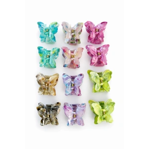 12li Karışık Renk Kelebek Figürlü Kemik  Mandal Toka Set