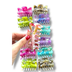 12li Karışık Renk Kelebek Figürlü Mermer Desenli Kemik Mandal Toka Set